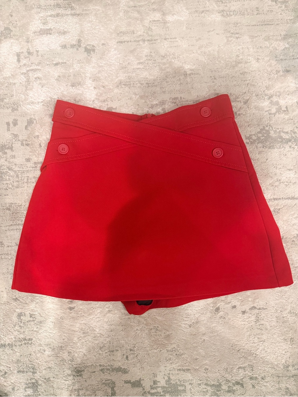 Zara Red High-Waisted Wrap Skort with Button Detail